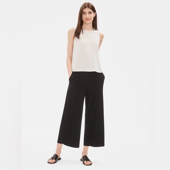 Eileen Fisher System Lightweight Stretch Crepe Wide-leg Pant in Black Size 12 - Picture 5 of 10